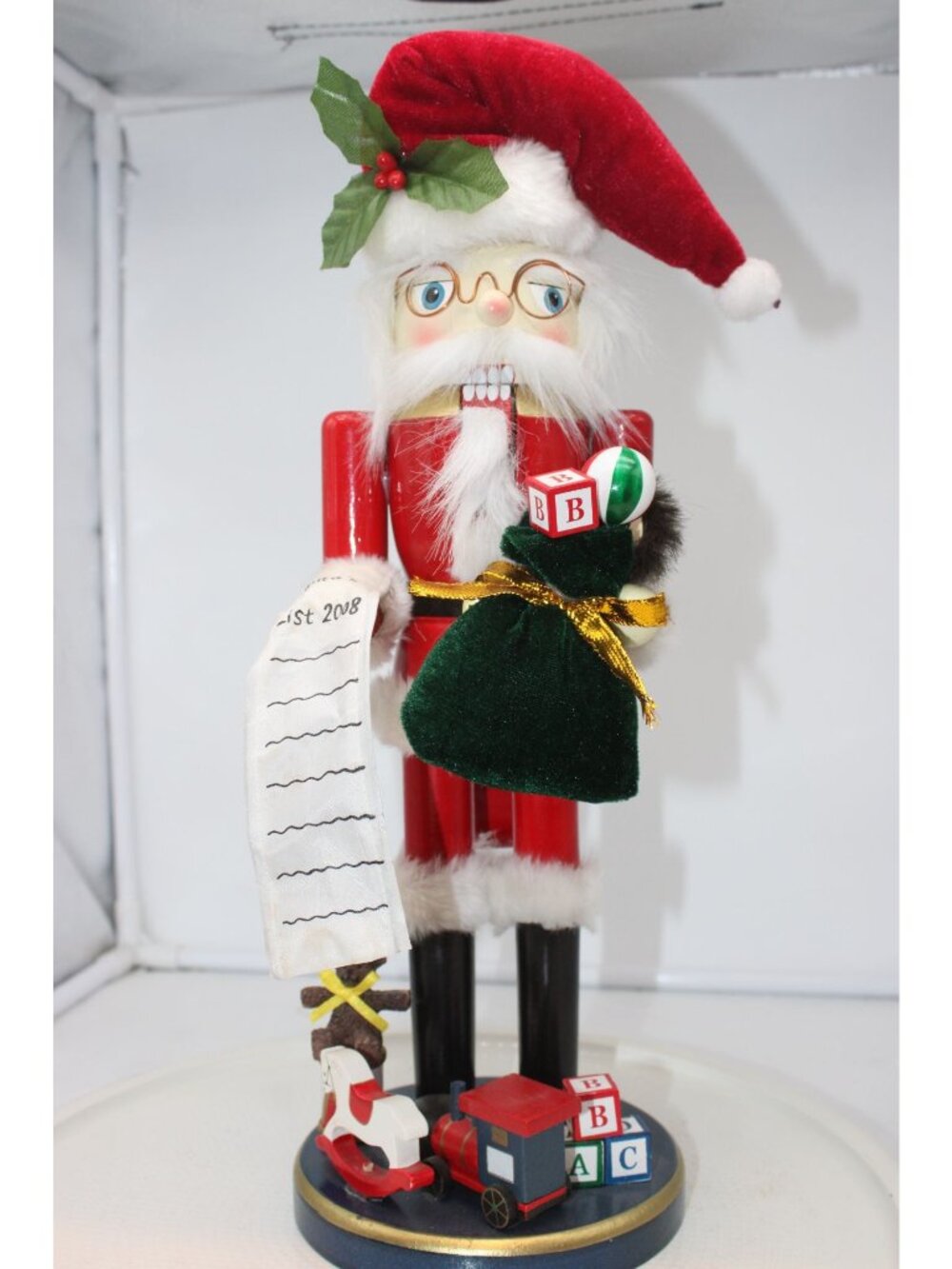 Pier 1 Wooden Nutcracker - Santa with Glasses and Bag of Toys - 16"